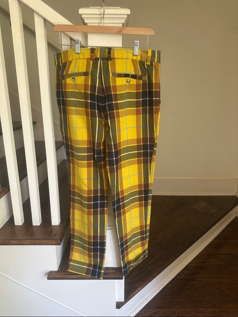 Mr Tur Men's Yellow Plaid Chinos – Modern Slim Fit Size 30 - Picture 2 of 4